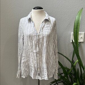 Striped Linen Button Down Shirt - Blue and White L?